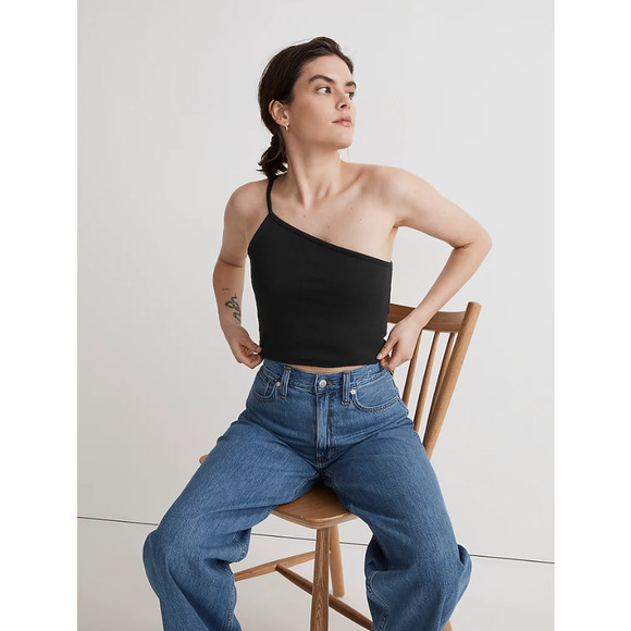 Madewell Tops - MADEWELL Women's One-Shoulder Crop Tank XS True Black Sleekhold NWT